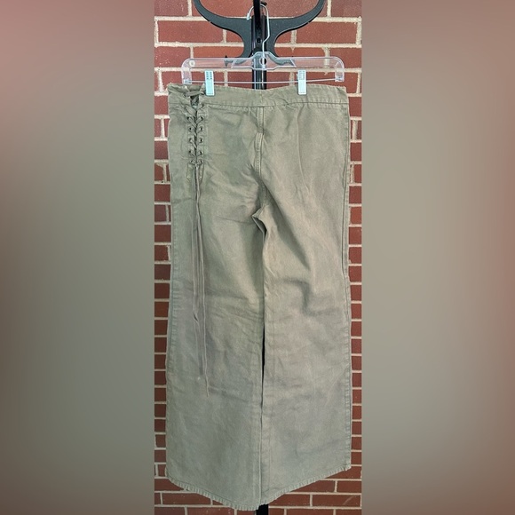 Vintage YAYA Olive Green Wide Leg Lace-Up Pants | Boho Festival Utility Y2K - Picture 7 of 11